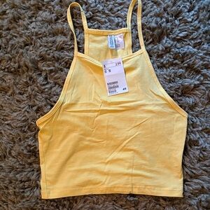 H&M Yellow Ribbed High-Neck Cropped Tank